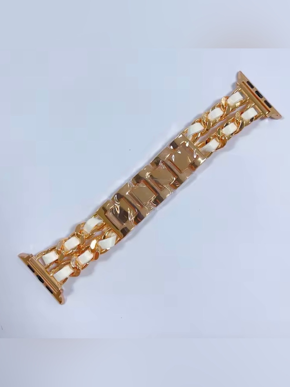 New rose gold and White Chain-Link Leather band for Apple Watch 38-49mm